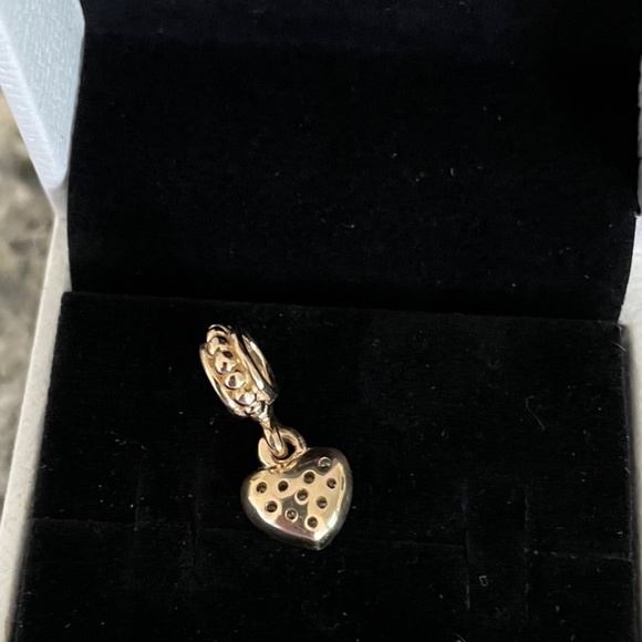 Pandora Brand New 14k Gold And Diamond Pave Brilliant Heart Dangle Charm - Picture 3 of 3